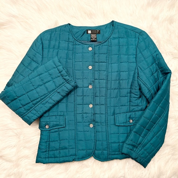 Vintage Blue Silk Puffer Jacket Blazer Size Medium - Picture 1 of 7